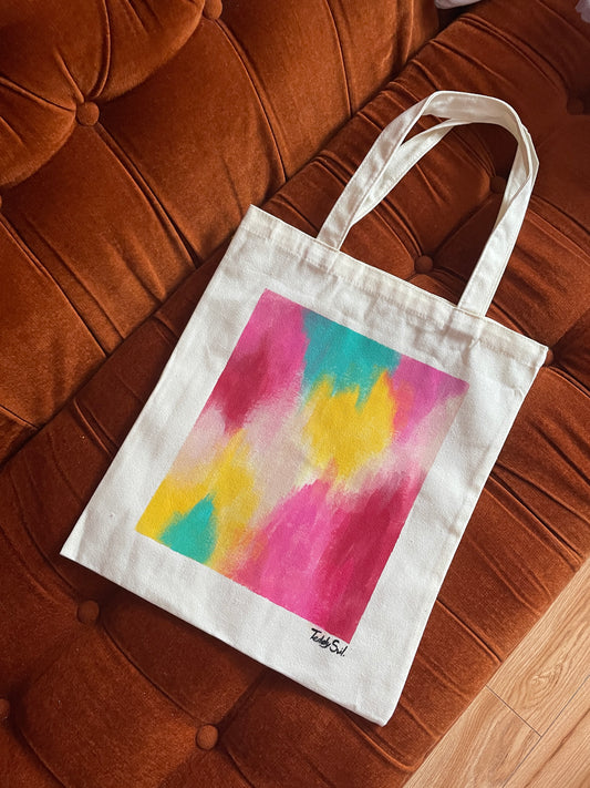Hand-painted Abstract Beige Canvas Tote Bag