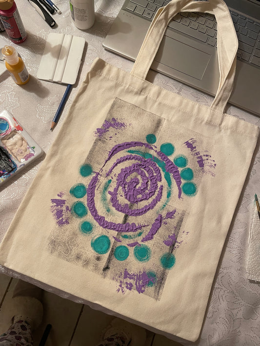Hand-painted Abstract Beige Canvas Tote Bag
