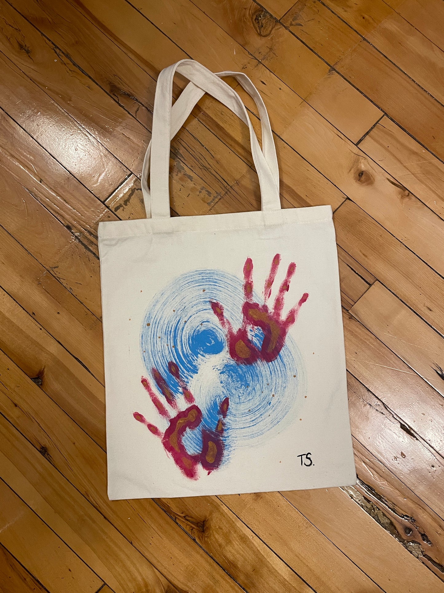 Hand-painted Abstract Beige Canvas Tote Bag