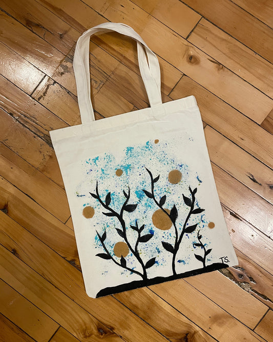 Hand-painted Beige Canvas Tote Bag