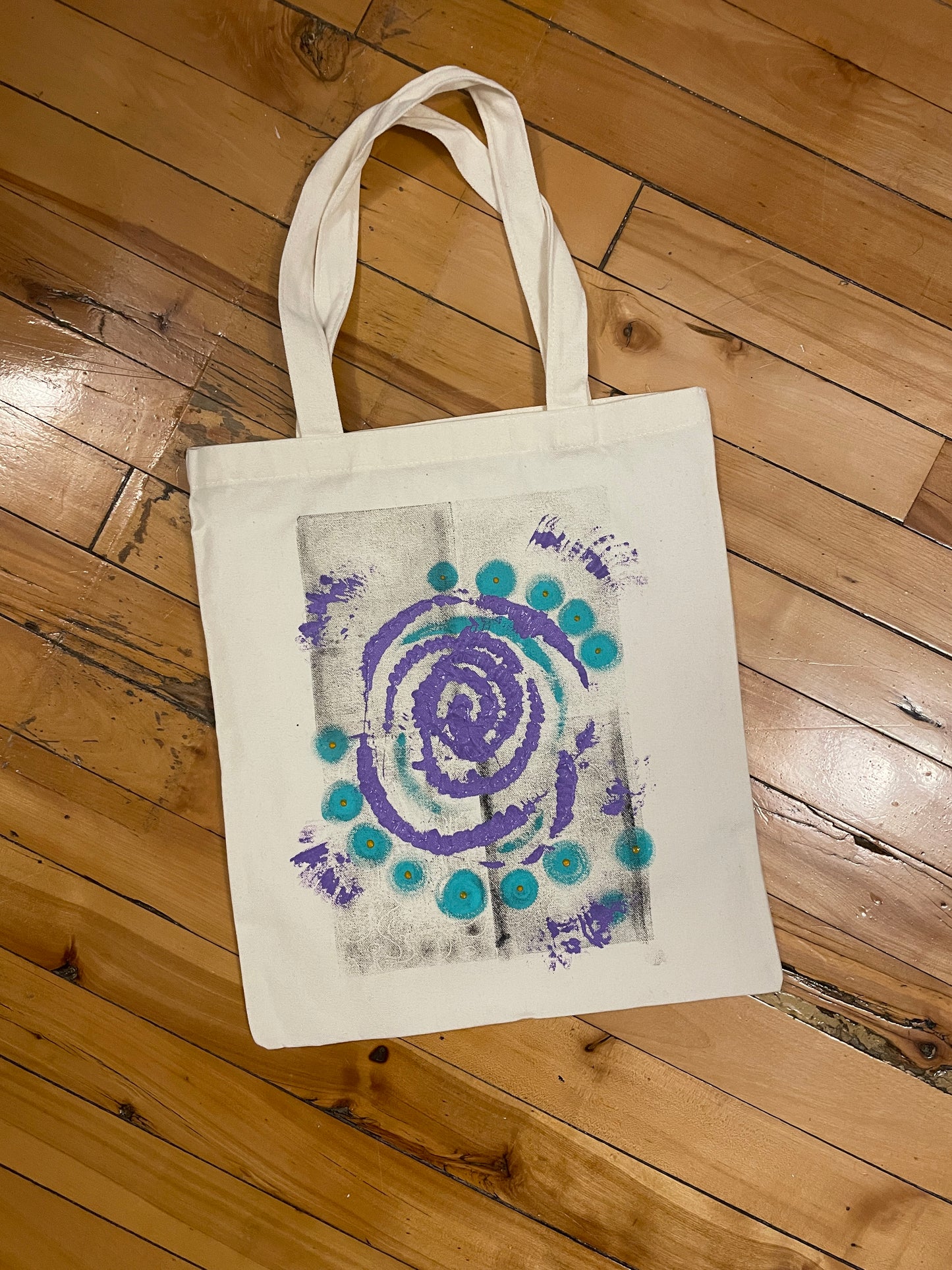 Hand-painted Abstract Beige Canvas Tote Bag