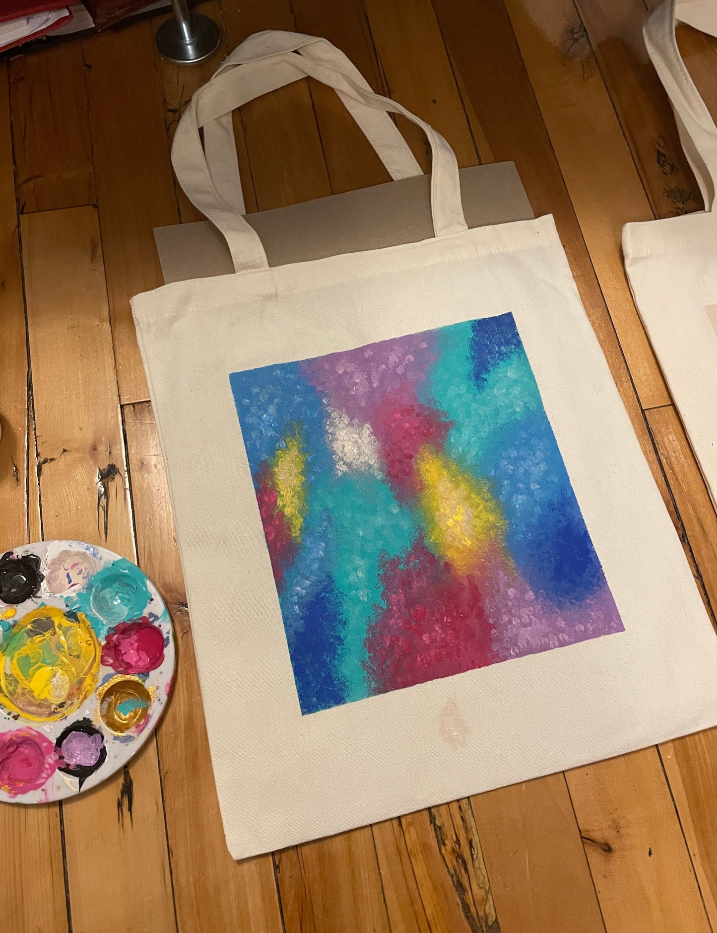 Hand-painted Abstract Beige Canvas Tote Bag