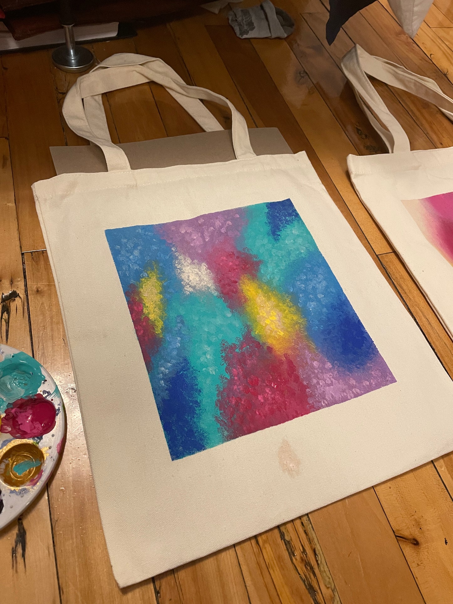 Hand-painted Abstract Beige Canvas Tote Bag