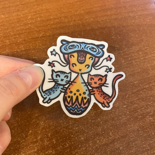 Cute cat sticker, handmade, magical cats, colorful glossy sticker