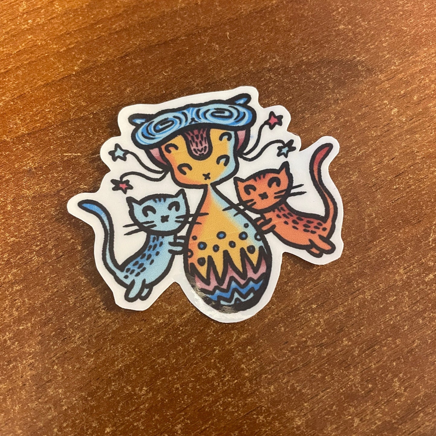 Cute cat sticker, handmade, magical cats, colorful glossy sticker