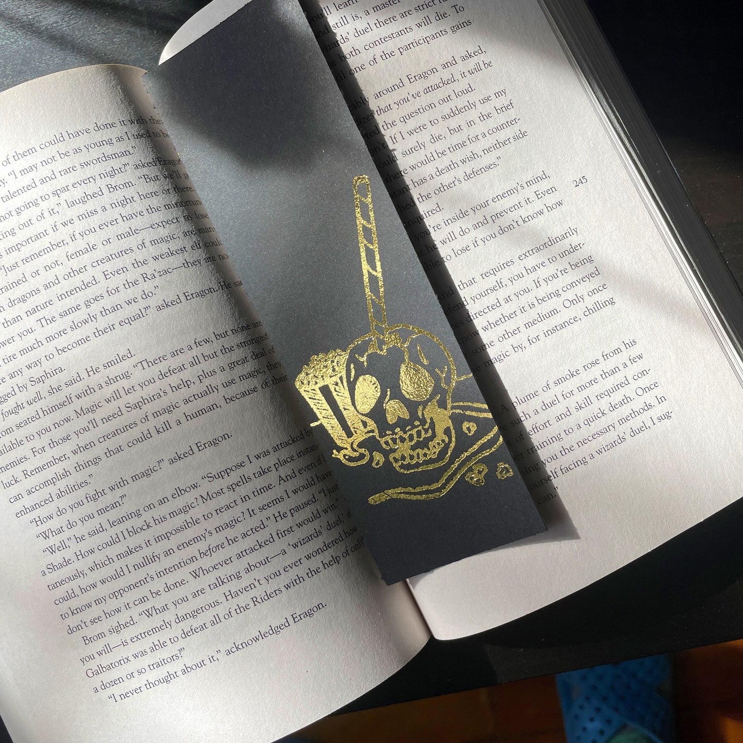 Fantasy Gold Foil bookmark, skeleton, cinema, psychedelic, Magical, Tarot, Dark academia, zodiacs, black and gold, cool aesthetic