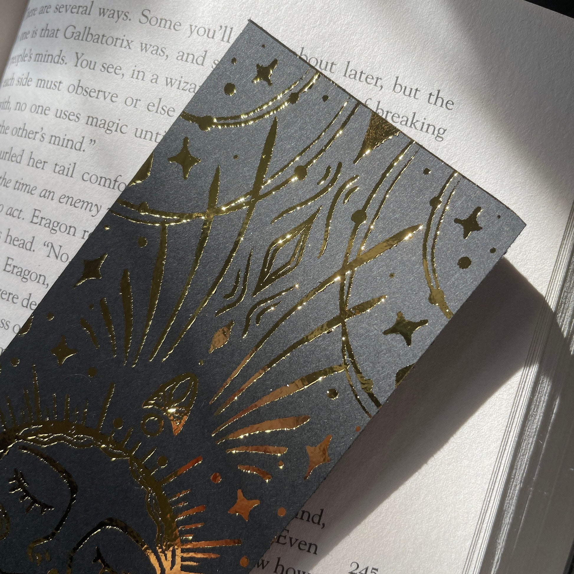Fantasy Gold Foil bookmark, Magical, Whimsical Art, Tarot, Fairycore, Dark academia, zodiacs, celestial, Sun, black and gold, handmade